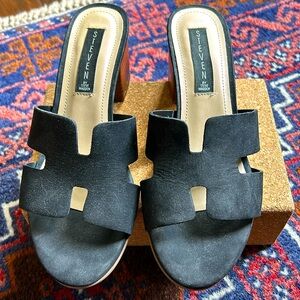 Steven black suede block heel sandals/ mules 9.5